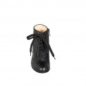 Botines para mujer con cordones en piel negra, con cremallera, punta redonda y tacón 7 - Tallas disponibles:  33, 34, 44, 45