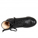 Botines para mujer con cordones en piel negra, con cremallera, punta redonda y tacón 7 - Tallas disponibles:  33, 34, 44, 45