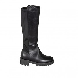 Woman’s black leather and stretch fabric boots with zip and heel 4 - Available sizes:  32, 33, 34, 43, 44, 45