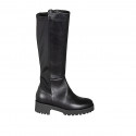 Woman’s black leather and stretch fabric boots with zip and heel 4 - Available sizes:  32, 33, 34, 43, 44, 45