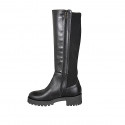 Woman’s black leather and stretch fabric boots with zip and heel 4 - Available sizes:  32, 33, 34, 43, 44, 45