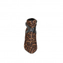 Botines para mujer con punta en gamuza con estampada animal, con correas cruzadas en piel negra y tacón 7 - Tallas disponibles:  32, 33, 34, 35, 42, 43, 44, 45