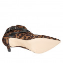 Botines para mujer con punta en gamuza con estampada animal, con correas cruzadas en piel negra y tacón 7 - Tallas disponibles:  32, 33, 34, 35, 42, 43, 44, 45