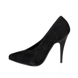 Zapatos de salón para mujer con punta en piel y gamuza negra con escote en V y tacón 11 - Tallas disponibles:  31, 32, 33, 34, 35, 42, 43, 44, 45, 46, 47 2