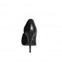 Woman's pointy pumps in black leather and suede with V-cut vamp and heel 11 - Available sizes:  31, 32, 34, 35, 42, 43, 44, 45, 46, 47