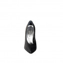 Woman's pointy pumps in black leather and suede with V-cut vamp and heel 11 - Available sizes:  31, 32, 34, 35, 42, 43, 44, 45, 46, 47