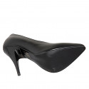 Woman's pointy pumps in black leather and suede with V-cut vamp and heel 11 - Available sizes:  31, 32, 34, 35, 42, 43, 44, 45, 46, 47