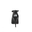 Woman's pointy pumps in black leather with V-cut vamp, ankle strap and heel 11 - Available sizes:  31, 32, 34, 35, 42, 43, 44, 45, 46, 47