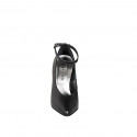 Woman's pointy pumps in black leather with V-cut vamp, ankle strap and heel 11 - Available sizes:  31, 32, 34, 35, 42, 43, 44, 45, 46, 47