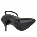 Woman's pointy pumps in black leather with V-cut vamp, ankle strap and heel 11 - Available sizes:  31, 32, 34, 35, 42, 43, 44, 45, 46, 47