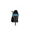 Woman's lace-up pointy pumps in black and petrol green suede heel 11 - Available sizes:  31, 32, 34, 35, 42, 43, 44, 45