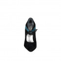 Woman's lace-up pointy pumps in black and petrol green suede heel 11 - Available sizes:  31, 32, 34, 35, 42, 43, 44, 45, 46, 47