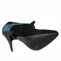 Woman's lace-up pointy pumps in black and petrol green suede heel 11 - Available sizes:  31, 32, 34, 35, 42, 43, 44, 45