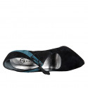 Woman's lace-up pointy pumps in black and petrol green suede heel 11 - Available sizes:  31, 32, 34, 35, 42, 43, 44, 45, 46, 47