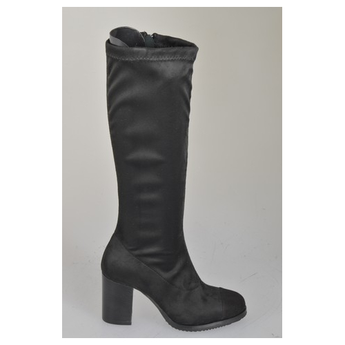 Woman’s black suede and stretch suede boots with zip and heel 7 - Available sizes:  33, 34, 35, 42, 43, 44, 45, 46