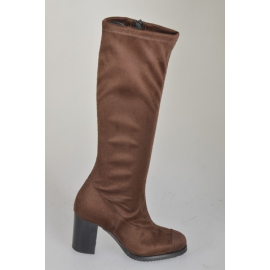 Botas para mujer en gamuza y gamuza elástica marrón oscuro con cremallera, tacón 7 - Tallas disponibles:  32, 33, 34, 42, 43, 44, 45, 46