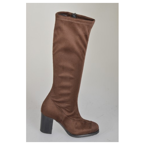 Stivale da donna in camoscio e camoscio stretch testa di moro con cerniera tacco 7 - Misure disponibili: 32, 33, 34, 42, 43, 44, 45, 46