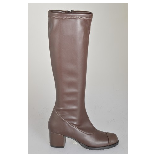 Botas para mujer con punta en piel y piel elástica marrón oscuro con cremallera, tacón 5 - Tallas disponibles:  32, 33, 34, 35, 42, 43, 44, 45, 46
