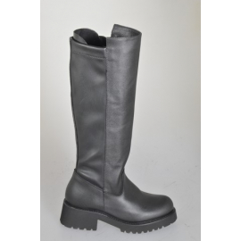 Woman’s black leather and stretch leather boots with zip and heel 5 - Available sizes:  32, 33, 34, 43, 44, 46
