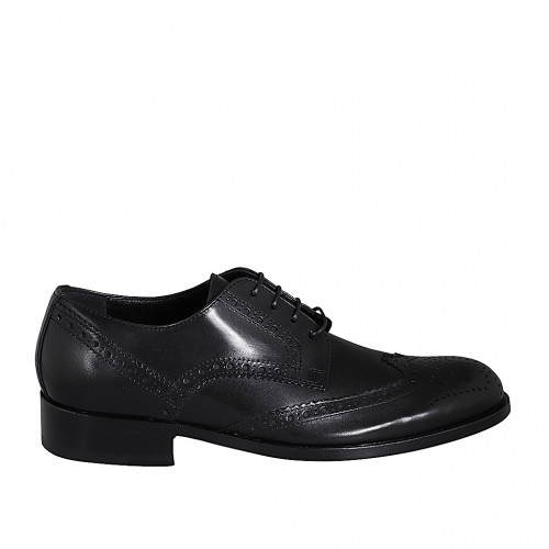 Scarpa stringata derby da uomo in pelle nera con lavorazione Brogue - Misure disponibili: 36, 37, 38, 46, 47, 48, 49, 51, 52