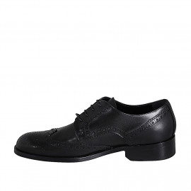 Zapato derby para hombre en piel negra con cordones y decoracion Brogue - Tallas disponibles:  36, 37, 38, 46, 47, 48, 49, 51, 52 2