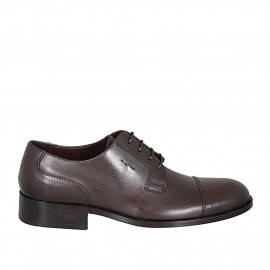 Men's elegant derby shoe with laces and captoe in brown leather - Available sizes:  36, 37, 38, 46, 47, 48, 49, 51, 52