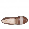 Woman's round-toe loafer in tan and nude leather with block heel 7 - Available sizes:  32, 33, 34, 35, 45, 46