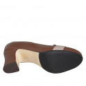 Woman's round-toe loafer in tan and nude leather with block heel 7 - Available sizes:  32, 33, 34, 35, 45, 46