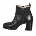 Woman’s black leather ankle boots with double zip and heel 7 - Available sizes:  32, 33, 34, 42, 43, 44, 46
