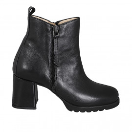 Botines para mujer en piel negra con doble cremallera y tacón 7 - Tallas disponibles:  32, 33, 42, 43, 44