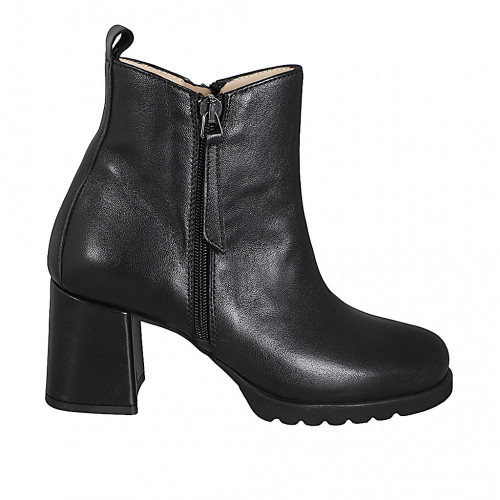 Woman’s black leather ankle boots with double zip and heel 7 - Available sizes:  32, 33, 34, 42, 43, 44, 46
