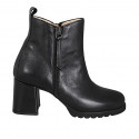 Woman’s black leather ankle boots with double zip and heel 7 - Available sizes:  32, 33, 34, 42, 43, 44, 46