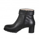 Black leather woman’s ankle boots with zip fastening, buckle strap and heel 5 - Available sizes:  32, 33, 34, 42, 43, 44, 45