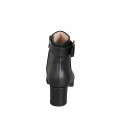 Black leather woman’s ankle boots with zip fastening, buckle strap and heel 5 - Available sizes:  32, 33, 34, 42, 43, 44, 45