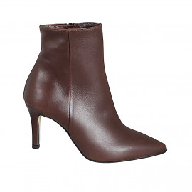 Woman’s dark brown pointed-toe leather ankle boots with zip and heel 7 - Available sizes:  32, 33, 34, 35, 42, 43, 44, 45