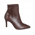 Woman’s dark brown pointed-toe leather ankle boots with zip and heel 7 - Available sizes:  32, 34, 35, 42, 43