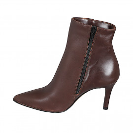 Stivaletto a punta da donna in pelle testa di moro con cerniera tacco 7 - Misure disponibili: 32, 33, 34, 35, 42, 43 2