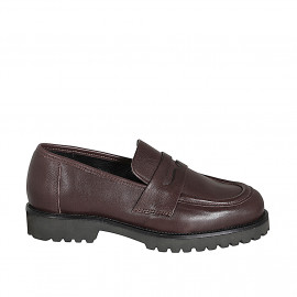 Mocasín para mujer en piel marrón oscuro con tacón 3 - Tallas disponibles:  33, 42, 43, 44, 45, 46