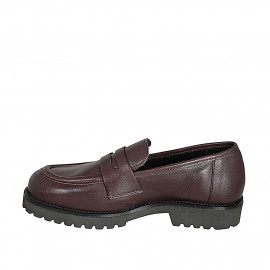 Mocasín para mujer en piel marrón oscuro con tacón 3 - Tallas disponibles:  33, 42, 43, 44, 45, 46 2