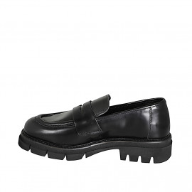Mocassino da donna in pelle abrasivata nera tacco 3 - Misure disponibili: 32, 33, 34, 43, 44, 45, 46 2