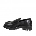 Woman’s black leather loafer with heel 3 - Available sizes:  32, 33, 34, 43, 44, 45, 46