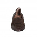 Woman’s pointed-toe loafer in dark brown leather and suede heel 2 - Available sizes:  32, 35, 42, 44
