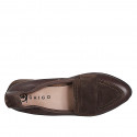 Woman’s pointed-toe loafer in dark brown leather and suede heel 2 - Available sizes:  32, 35, 42, 44