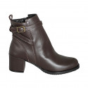 Woman’s dark brown leather ankle boots with strap, buckle and zip and heel 5 - Available sizes:  32, 33, 34, 35, 42, 43, 44, 45, 46