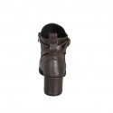 Woman’s dark brown leather ankle boots with strap, buckle and zip and heel 5 - Available sizes:  32, 33, 34, 35, 42, 43, 44, 45, 46