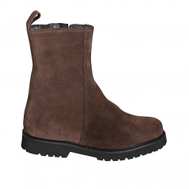Botines para mujer en gamuza marrón oscuro con cremallera, tacón 3 - Tallas disponibles:  33, 34, 42, 43, 44, 45, 46