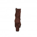 Woman’s dark brown suede and stretch suede platform ankle boots with zip and heel 10 - Available sizes:  33, 34, 42, 43, 44, 45, 46