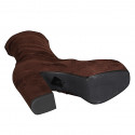 Woman’s dark brown suede and stretch suede platform ankle boots with zip and heel 10 - Available sizes:  33, 34, 42, 43, 44, 45, 46