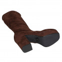 Botas para mujer con plataforma en gamuza y gamuza elástica marrón oscuro con cremallera, tacón 10 - Tallas disponibles:  33, 34, 35, 42, 43, 44, 45