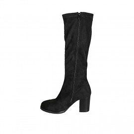 Woman’s black suede and stretch suede boots with zip and heel 7 - Available sizes:  33, 34, 35, 42, 43, 44 2